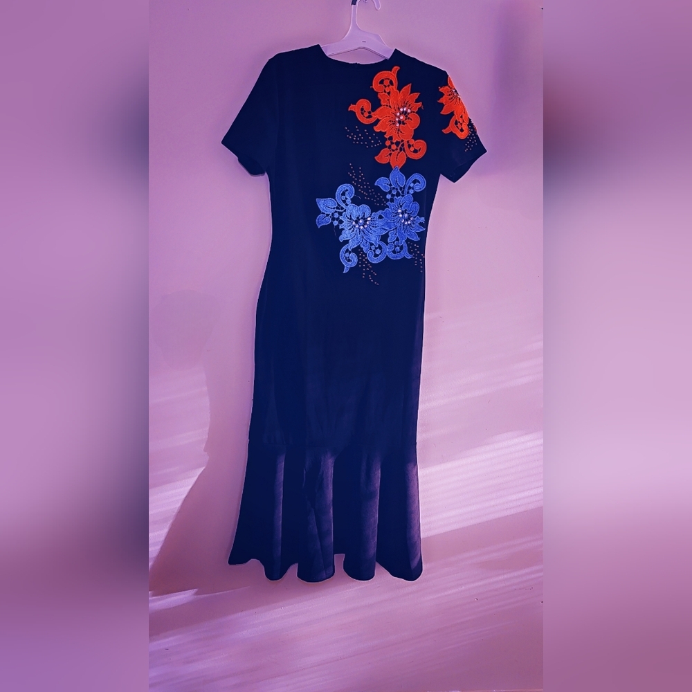 Black Mermaid dress Floral Design Gold Beads And Diamond Studs Embellishments
